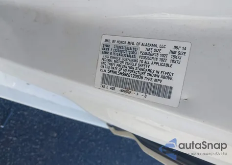 2014 Honda Odyssey Touring/Touring Elite z USA, uszkodzony, nr VIN 5FNRL5H99EB120936